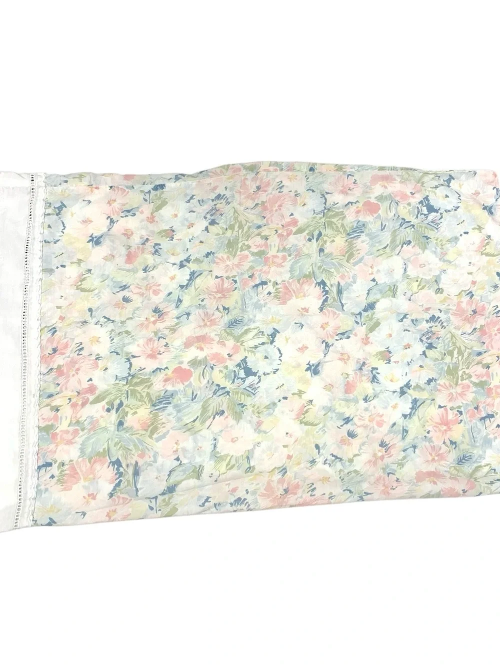 Vintage Croscill Pastel Floral Eyelet Lace Pillowcase Standard Size 90s Cotton